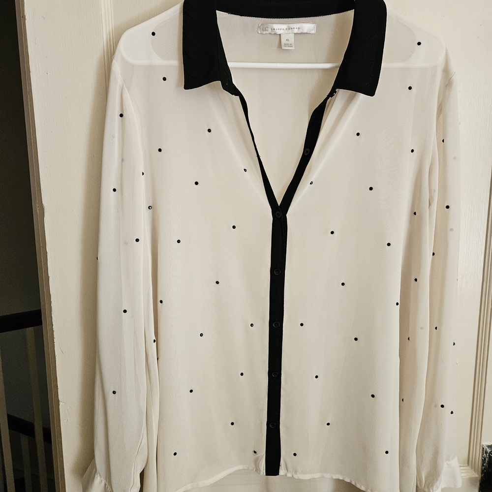 Womens Black and White Polka Dot Shirt